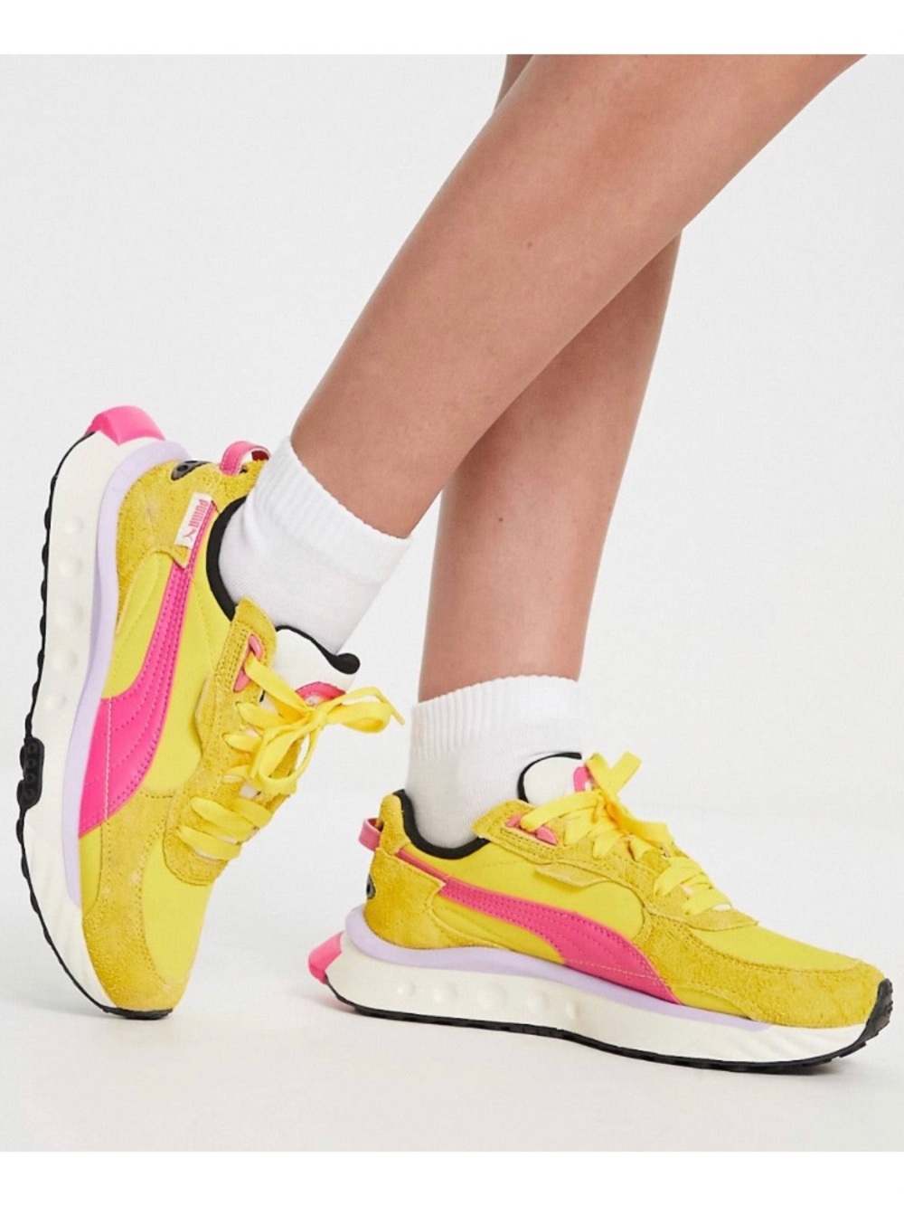 Puma Yellow and Pink Retro-Style Women's Sneakers